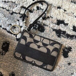 Coach Signature Canvas Card Case Wristlet in Black/Tan